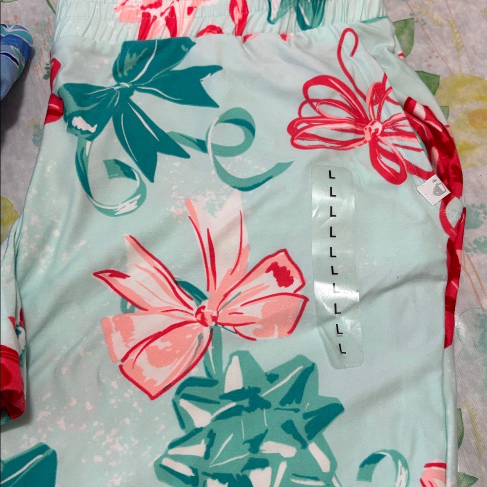 Bow Print jogging / pajama in Teal aqua and coral NEW WITH TAGS